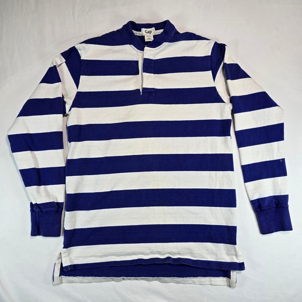Vintage Gap‎ Rugby Shirt Mens Small Blue White Striped Long Sleeve Cotton 90s